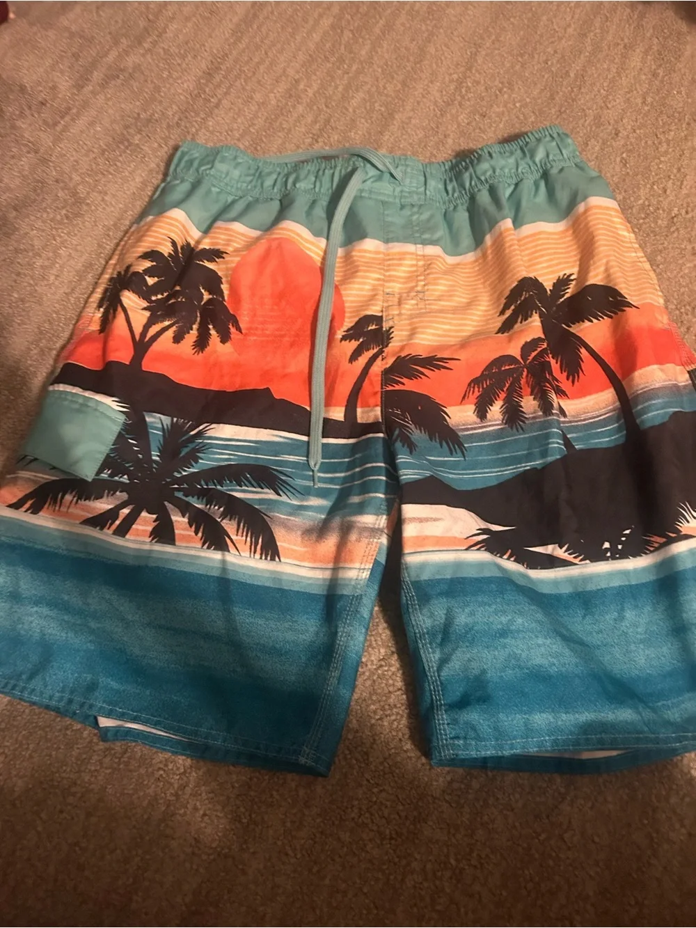Men's Teal & Orange Tropical Board Shorts